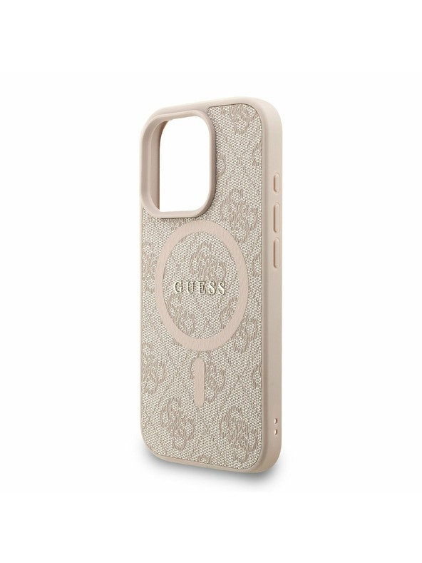 Guess Guess PU Leder 4G Farbiger Ring Riemen MagSafe Rückseite Hülle für iPhone 16 Pro Max Pink