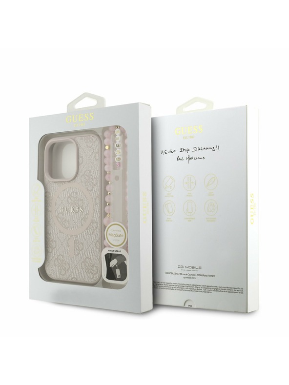 Guess Guess PU Leder 4G Farbiger Ring Riemen MagSafe Rückseite Hülle für iPhone 16 Pro Max Pink