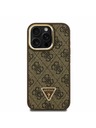 Guess Guess PU 4G Strass Dreieck Logo Stand Kamera Rahmen MagSafe Rückseite Hülle für iPhone 15 Pro Brown