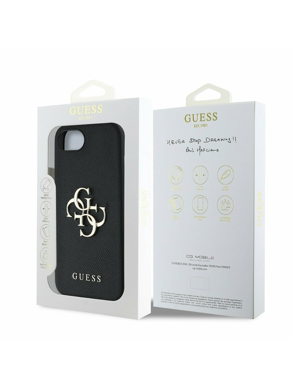 Guess Guess PU Grained 4G Metall Logo Rückseite Hülle für iPhone 16e Black