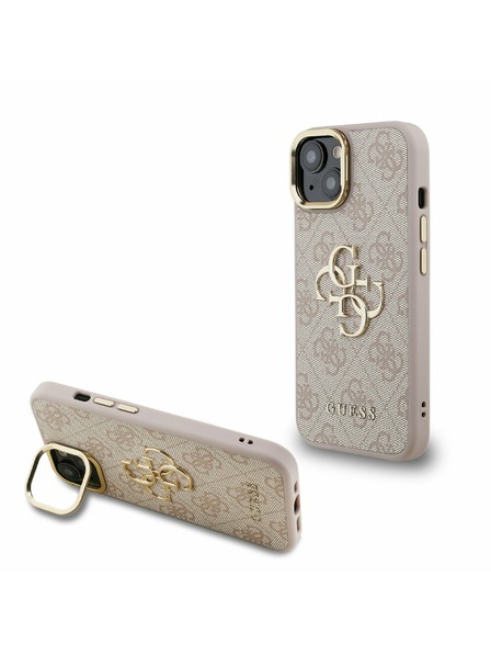 Guess Guess PU 4G Metall Logo Stand Kamera Rahmen Rückseite Hülle für iPhone 14 Pink