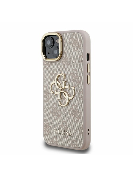 Guess Guess PU 4G Metall Logo Stand Kamera Rahmen Rückseite Hülle für iPhone 14 Pink