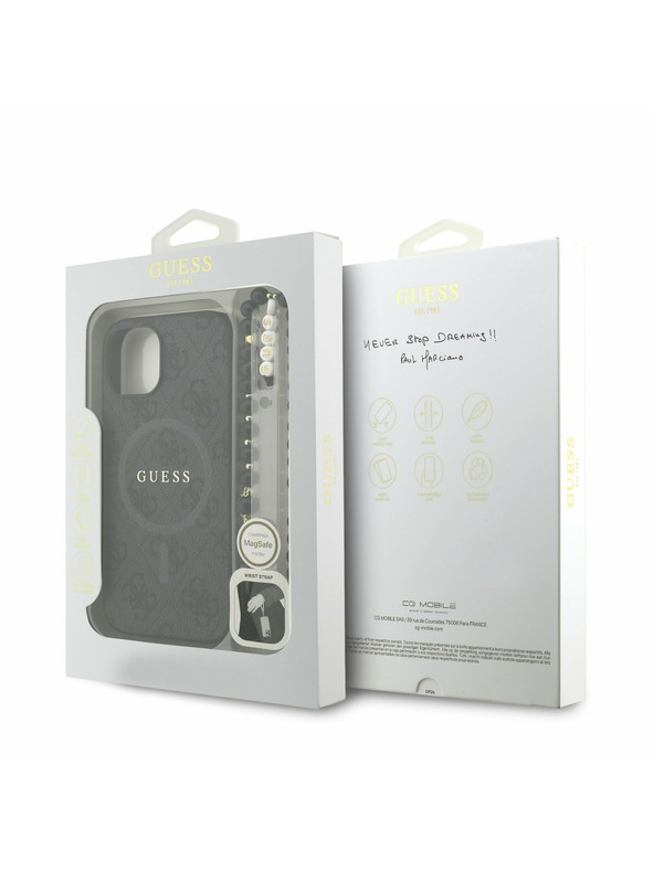 Guess Guess PU Leder 4G Farbiger Ring Riemen MagSafe Rückseite Hülle für iPhone 13 Black