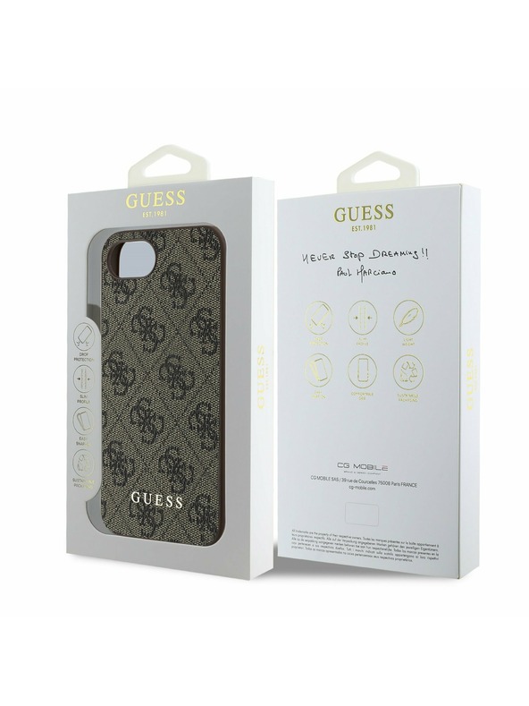 Guess Guess 4G Charm Rückseite Hülle für iPhone 16e Tone on Tone Brown