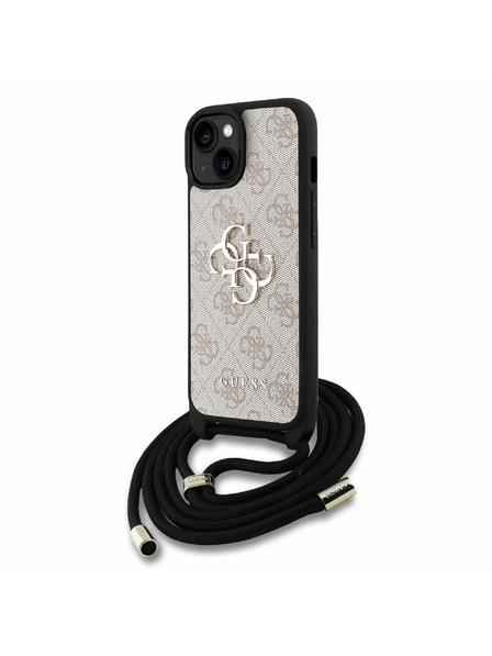 Guess Guess PU 4G Metall Logo Umhängeriemen Rückseite Hülle für iPhone 15 Pink