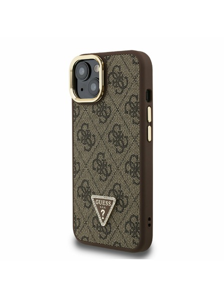 Guess Guess PU 4G Strass Dreieck Logo Stand Kamera Rahmen MagSafe Rückseite Hülle für iPhone 13 Brown