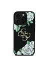 Guess Guess PU Grained Rosen 4G Metall Logo Rückseite Hülle für iPhone 16 Pro Black