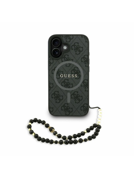 Guess Guess PU Leder 4G Farbiger Ring Riemen MagSafe Rückseite Hülle für iPhone 16 Black
