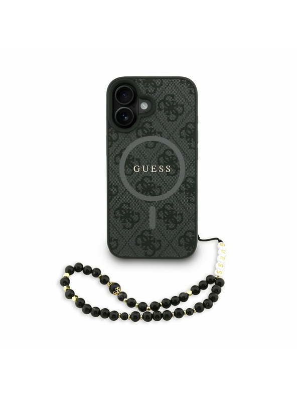 Guess Guess PU Leder 4G Farbiger Ring Riemen MagSafe Rückseite Hülle für iPhone 16 Black