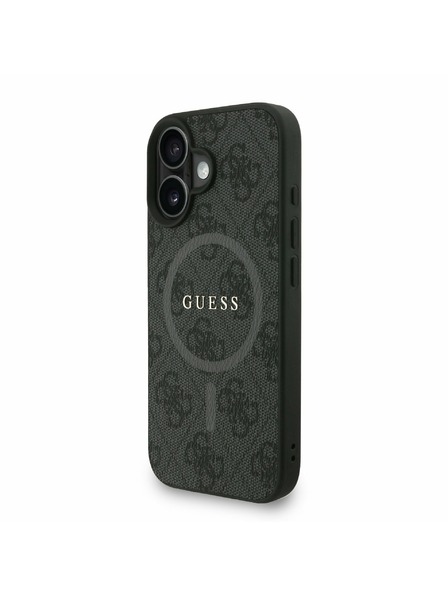 Guess Guess PU Leder 4G Farbiger Ring Riemen MagSafe Rückseite Hülle für iPhone 16 Black