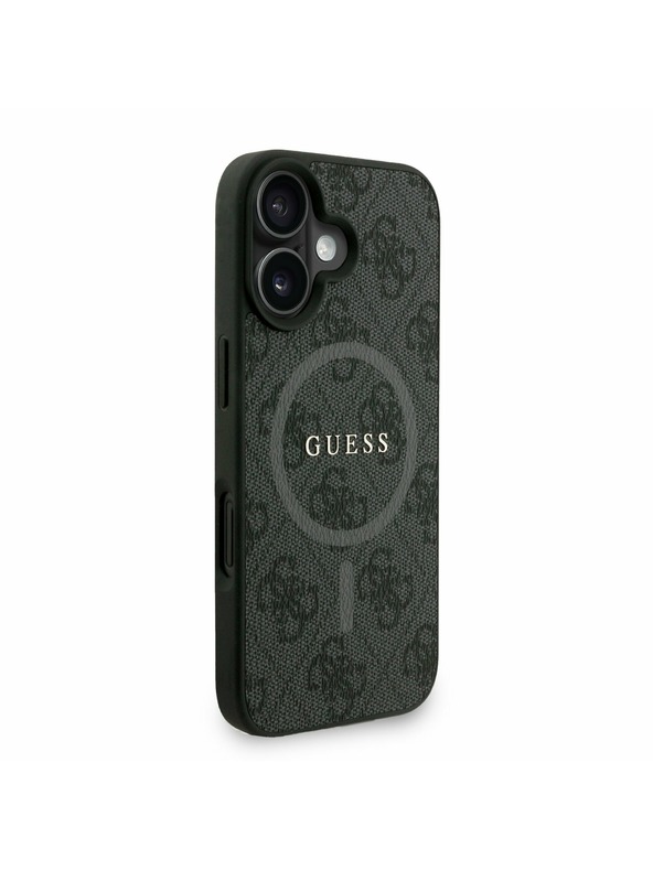 Guess Guess PU Leder 4G Farbiger Ring Riemen MagSafe Rückseite Hülle für iPhone 16 Black