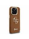 Guess Guess PU Grained 4G Logo Stand Kamera Rahmen Rückseite Hülle für iPhone 15 Pro Max Brown
