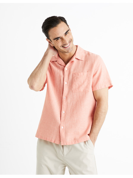 Celio Apricotfarbenes Herren-Leinenhemd Celio Fatext