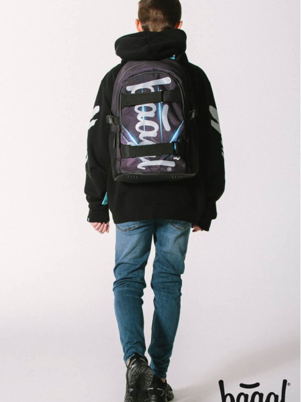 BAAGL  Schwarzes 3er Set Skate Bluelight: Rucksack, Mäppchen, Tasche Baagl