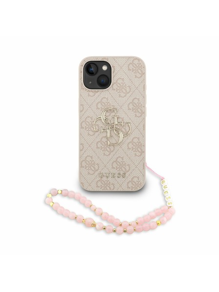 Guess Guess PU 4G Metal Logo Strap Rückseite Hülle für iPhone 15 Rosa