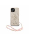 Guess Guess PU 4G Metal Logo Strap Rückseite Hülle für iPhone 15 Rosa