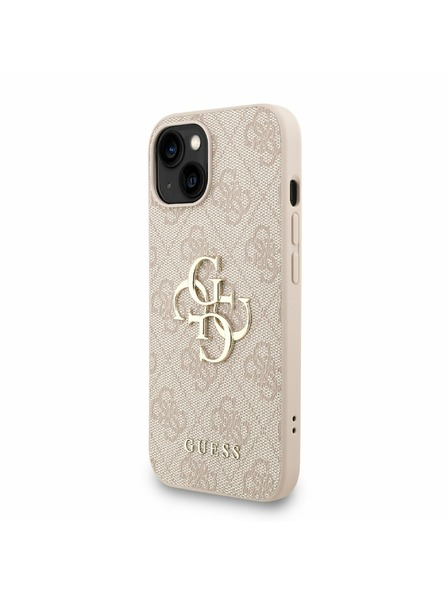 Guess Guess PU 4G Metal Logo Strap Rückseite Hülle für iPhone 15 Rosa