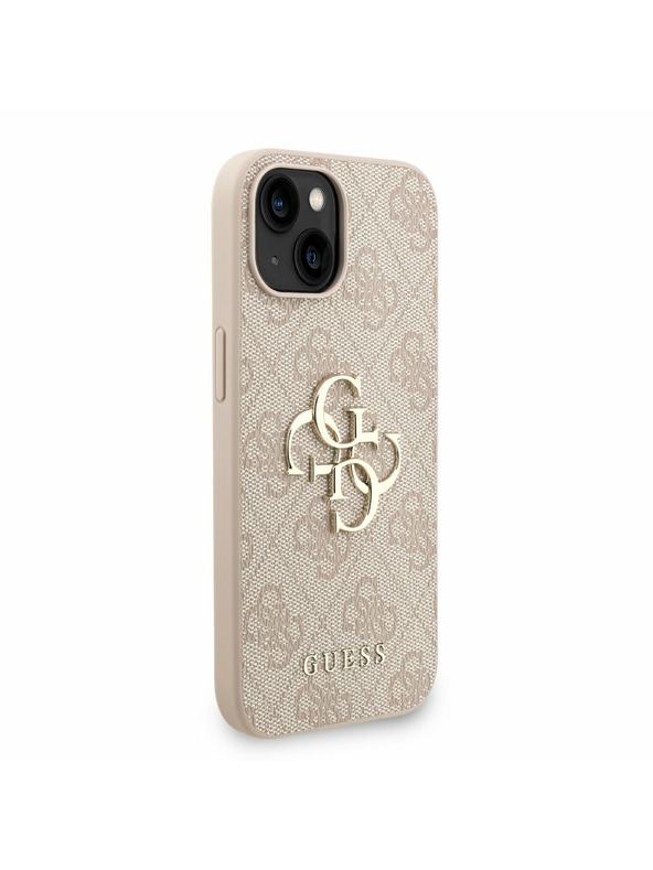 Guess Guess PU 4G Metal Logo Strap Rückseite Hülle für iPhone 15 Rosa