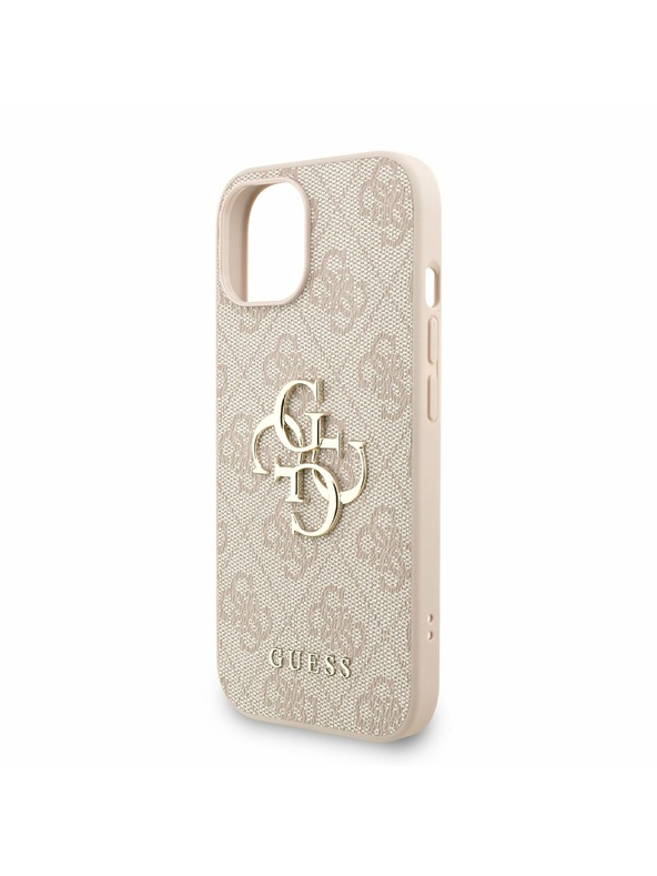 Guess Guess PU 4G Metal Logo Strap Rückseite Hülle für iPhone 15 Rosa
