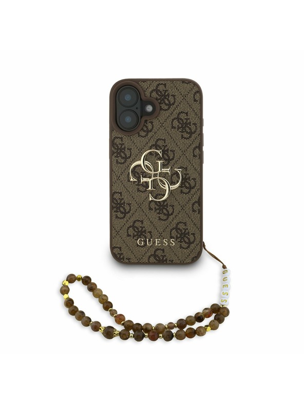 Guess Guess PU 4G Metal Logo Strap Rückseite Hülle für iPhone 16 Braun