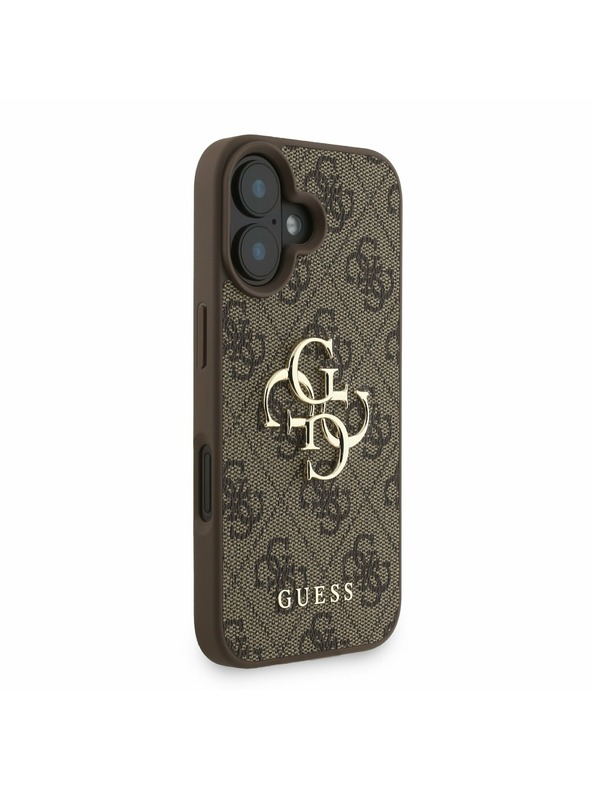 Guess Guess PU 4G Metal Logo Strap Rückseite Hülle für iPhone 16 Braun