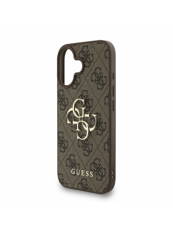 Guess Guess PU 4G Metal Logo Strap Rückseite Hülle für iPhone 16 Braun