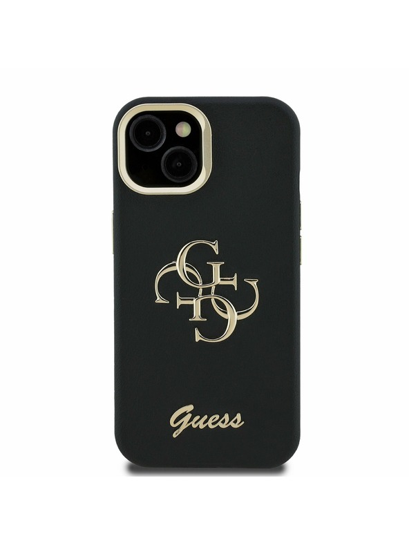 Guess Guess PU Grained 4G Logo Stand Camera Frame Rückseite Hülle für iPhone 13 Schwarz