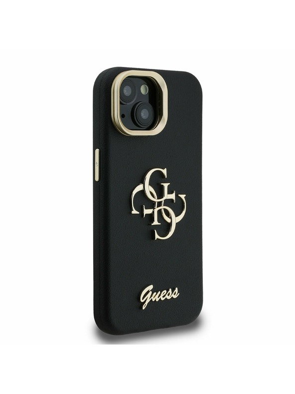 Guess Guess PU Grained 4G Logo Stand Camera Frame Rückseite Hülle für iPhone 13 Schwarz
