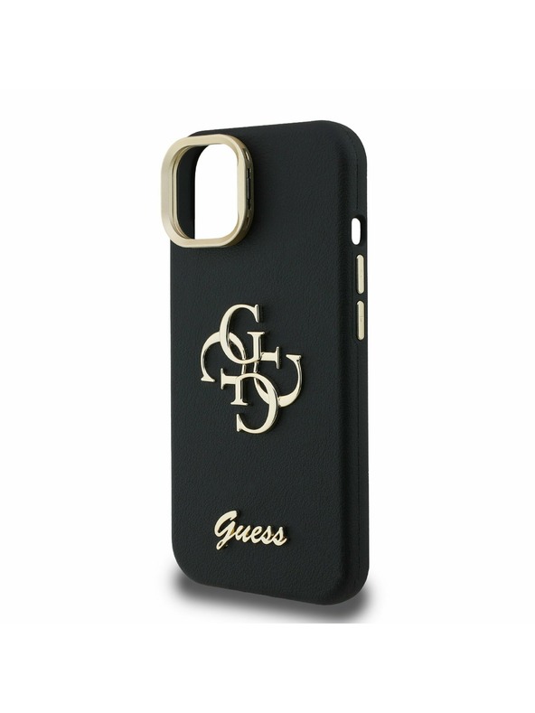 Guess Guess PU Grained 4G Logo Stand Camera Frame Rückseite Hülle für iPhone 13 Schwarz