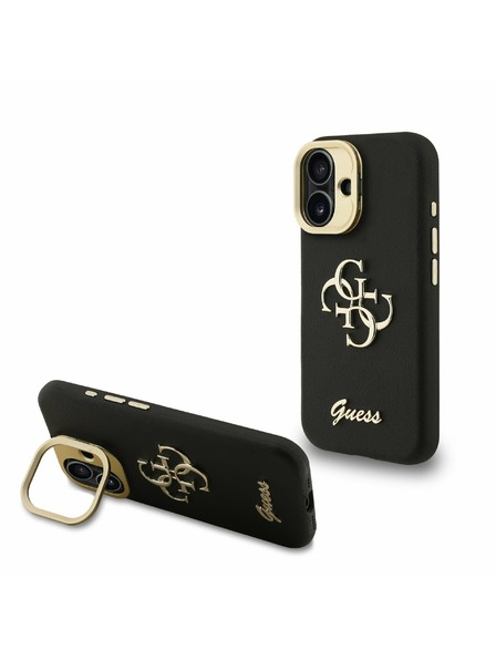 Guess Guess PU Grained 4G Logo Stand Camera Frame Rückseite Hülle für iPhone 16 Schwarz