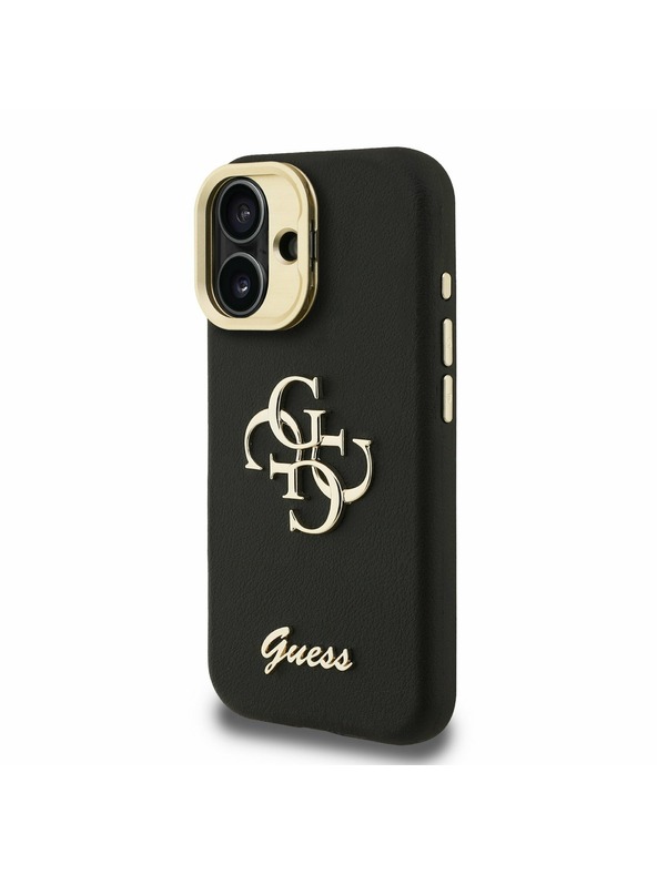 Guess Guess PU Grained 4G Logo Stand Camera Frame Rückseite Hülle für iPhone 16 Schwarz