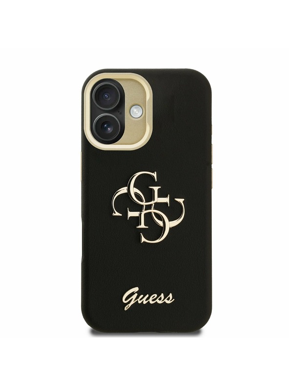 Guess Guess PU Grained 4G Logo Stand Camera Frame Rückseite Hülle für iPhone 16 Schwarz