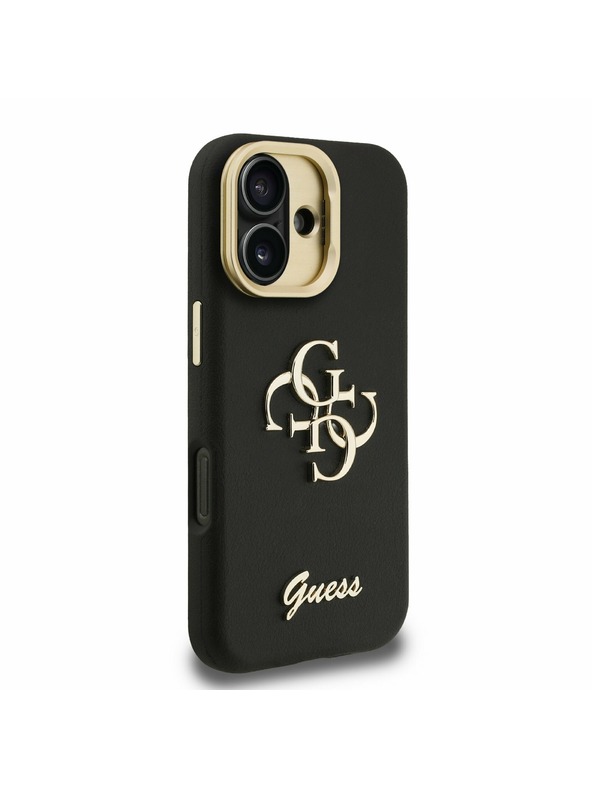 Guess Guess PU Grained 4G Logo Stand Camera Frame Rückseite Hülle für iPhone 16 Schwarz