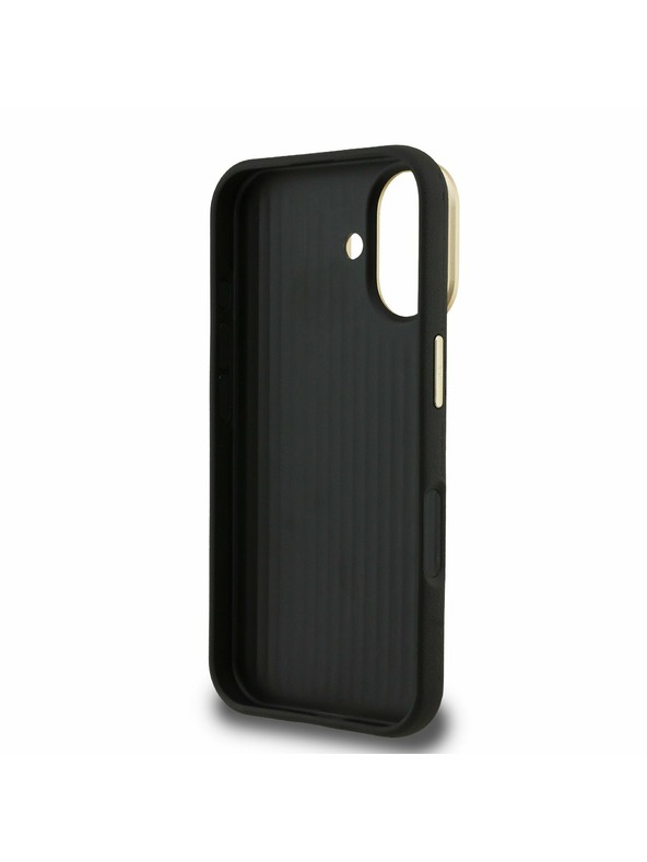 Guess Guess PU Grained 4G Logo Stand Camera Frame Rückseite Hülle für iPhone 16 Schwarz