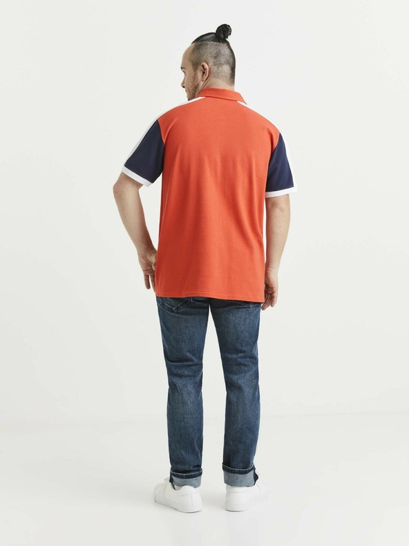 Celio Blaues und oranges Herren-Poloshirt Celio
