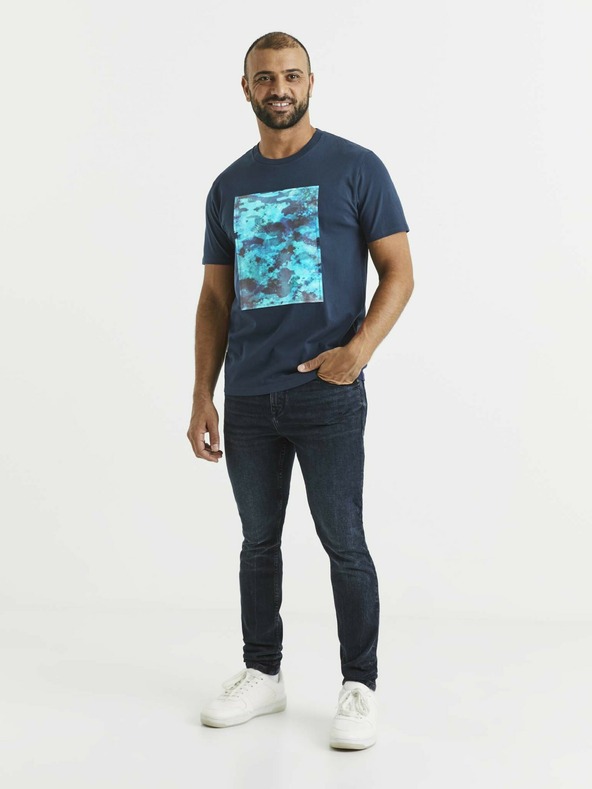 Celio Dunkelblaues Herren T-Shirt bedruckt Celio