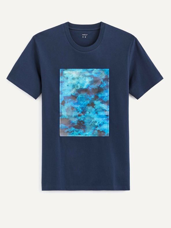 Celio Dunkelblaues Herren T-Shirt bedruckt Celio