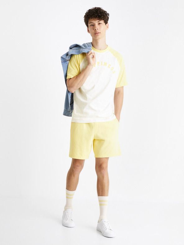 Celio Gelbes und weißes Herren Celio Ceraglan Happiness T-shirt