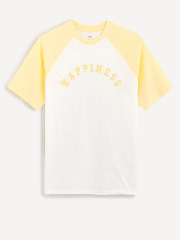 Celio Gelbes und weißes Herren Celio Ceraglan Happiness T-shirt