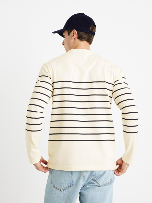 Celio Cremefarbenes gestreiftes Herren-T-Shirt Celio Veboxmlr