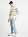 Celio Cremefarbenes gestreiftes Herren-T-Shirt Celio Veboxmlr