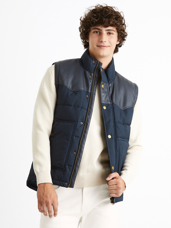 Celio Dunkelblaue Herren-Steppwinterjacke mit abnehmbaren Ärmeln Celio Cumountain