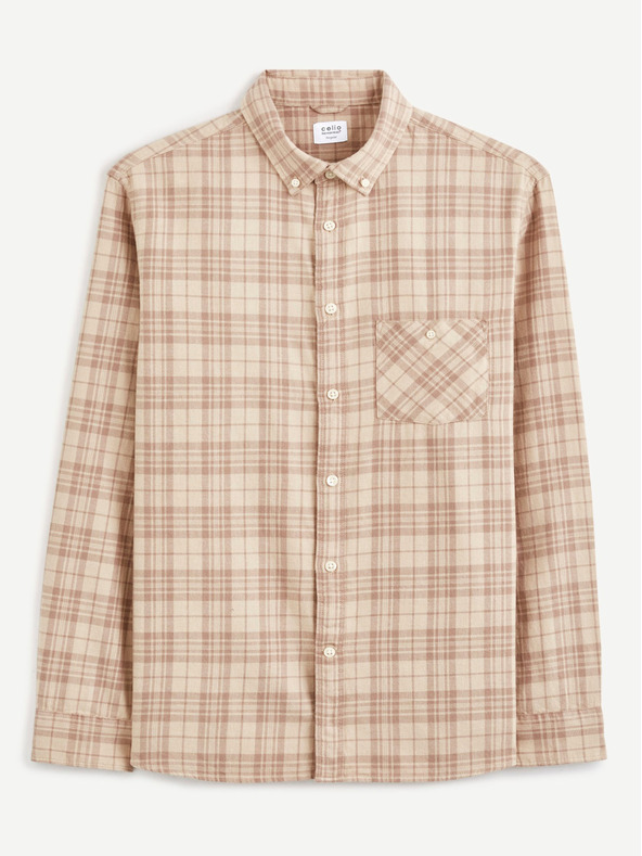 Celio Celio Canewto Beige kariertes Flanellhemd