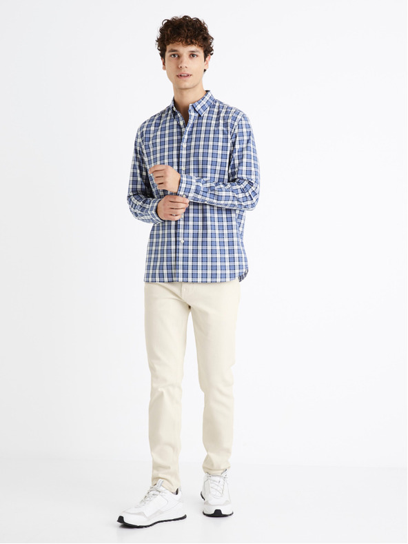 Celio Weiß-blau kariertes Herrenhemd Celio Dawayne