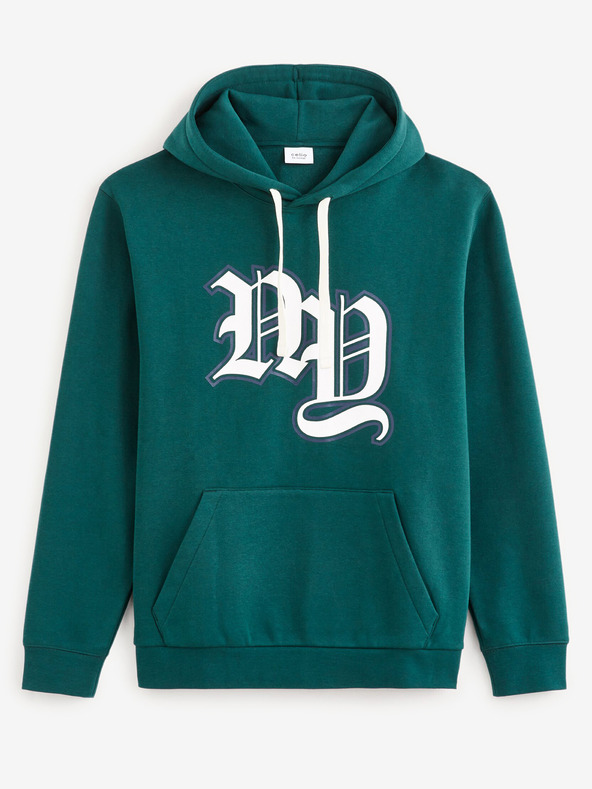 Celio Dunkelgrüner Herren-Kapuzenpullover Celio Fecago