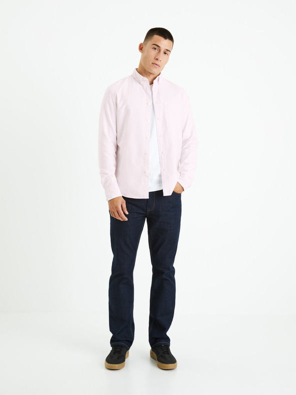 Celio Rosa gestreiftes Herrenhemd Celio Caoxfordy