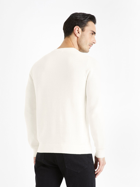 Celio Cremefarbener Herren-Basic-Pullover Celio Bepic