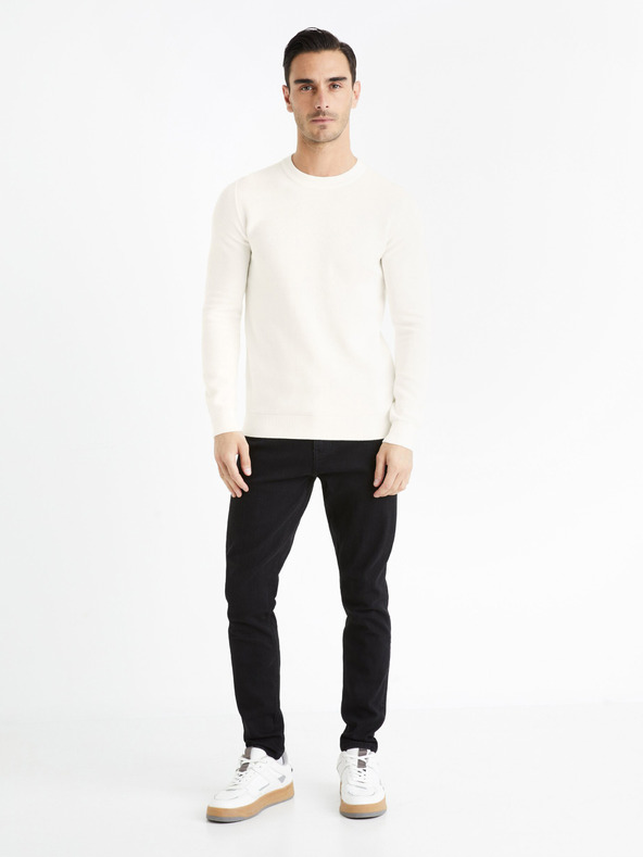 Celio Cremefarbener Herren-Basic-Pullover Celio Bepic