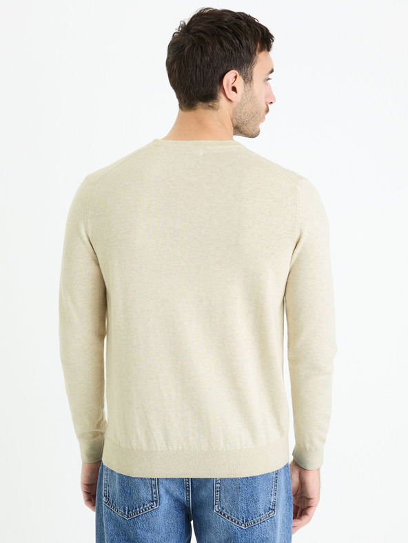 Celio Cremefarbener Herren-Basic-Pullover Celio Decoton