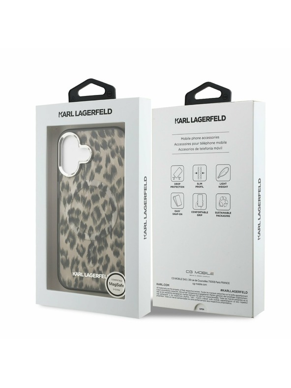 Karl Lagerfeld Karl Lagerfeld IML Leopard MagSafe Rückseite Hülle für iPhone 16 Braun